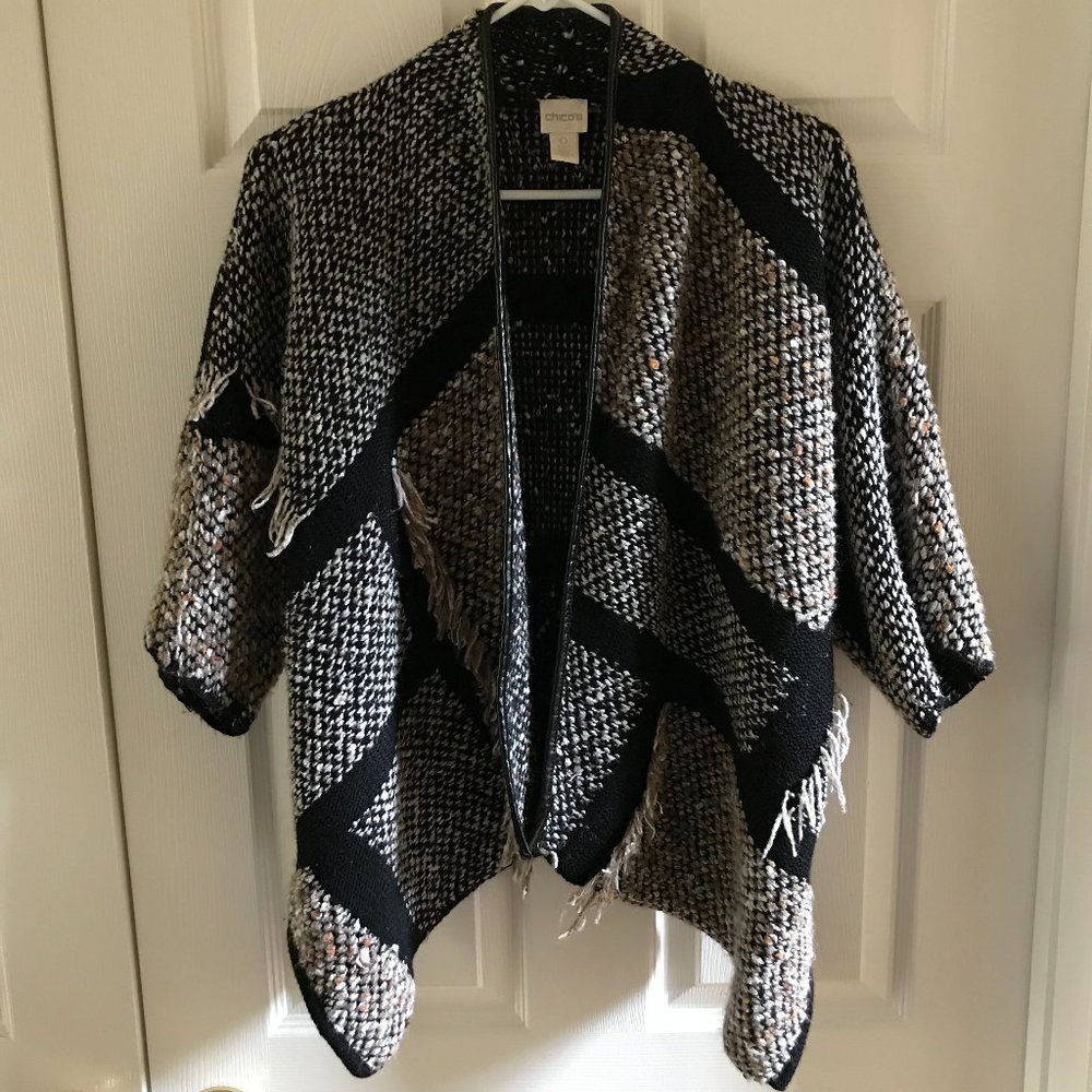 Chico's Knit Wrap Ruana Sweater Size 0 chico's sizing